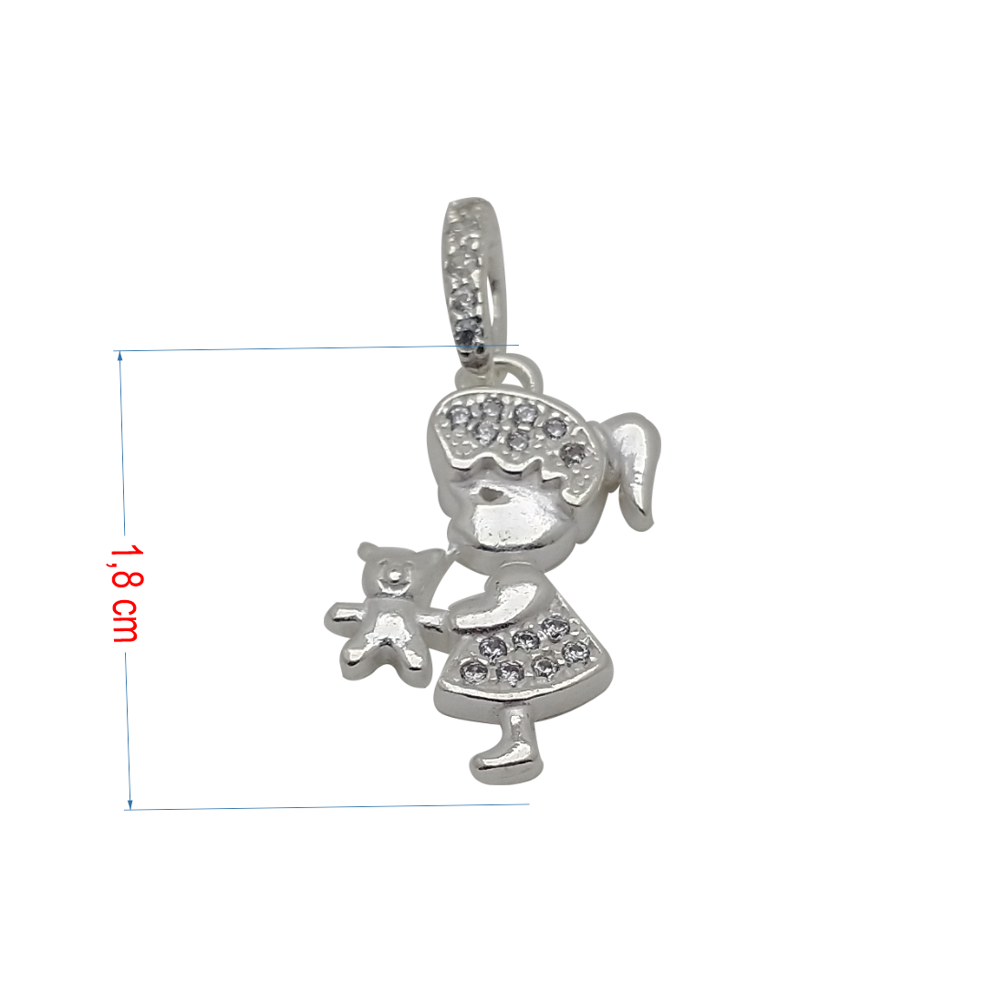 Pingente de prata 925 menina com zircônia